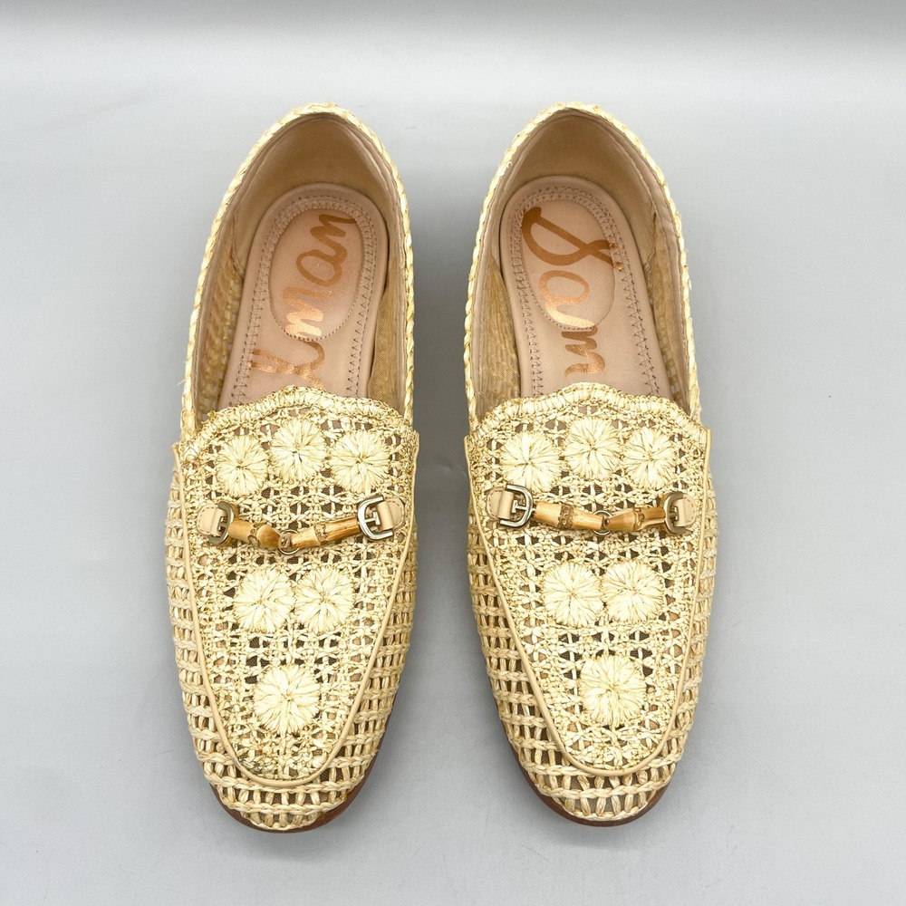 Sam Edelman Womens 8.5 Loraine Bamboo Bit Loafers Beige Raffia Woven Floral Boho
